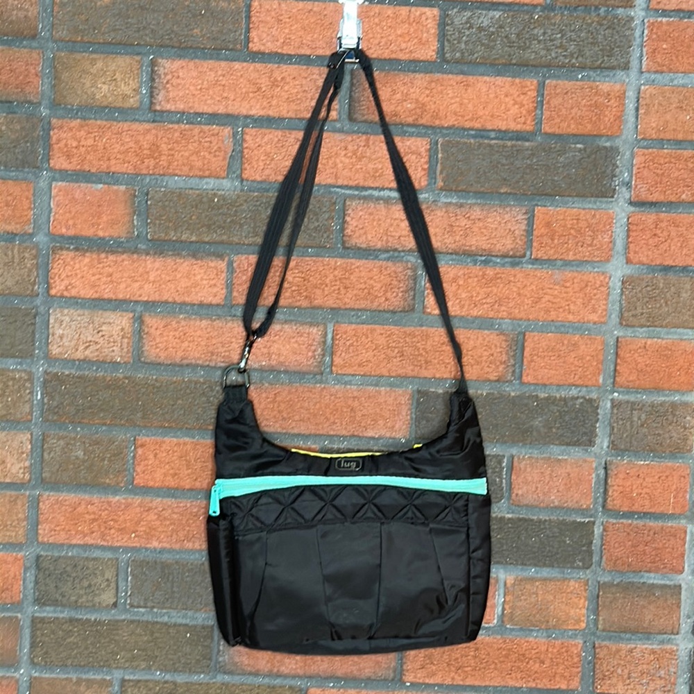 lug Black Travel Crossbody Bag with Teal Zipper